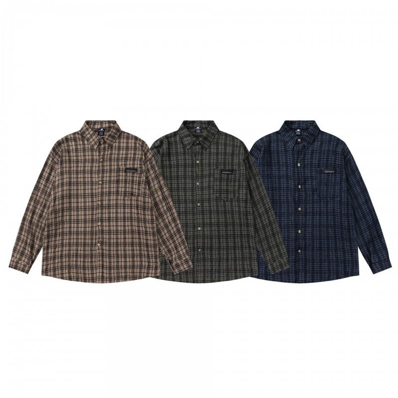 Japanese Vintage Plaid Shirt Loose Fit Long Sleeve Casual Top Couples