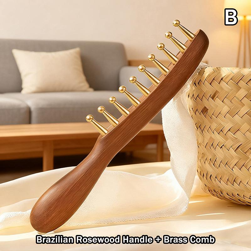 1 Pcs Sandalwood Massage Comb With Wide Teeth Unblocks The Meridians Of The Head The Brass Meridian Scalp And Hair Therapy Comb