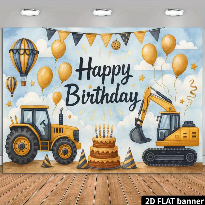 

2D Excavator Tractor Happy Birthday Photography Background 47.2x31.5inch/120*80cm