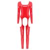Lingerie da donna in pelle verniciata lucida, body completo, collo basso quadrato, manica lunga, cavallo aperto, tuta attillata, tuta Clubwear