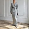 Hollow Cardigan Loose Knitted Sweater Jacket Cross-border European and American Women's Clothing Lace-up Skirt Fashion Casual Suit
