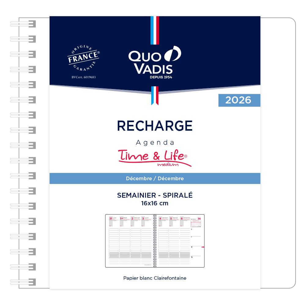 QUOVADIS 2026 Time & Life 16x16 Refill Weekly Vertical French Edition 16x16cm qv540rech-fr