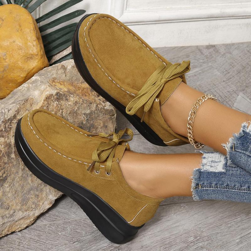 Fashion Suede Leather Platform Loafer Thick Sole Wedge Casual Chunky Shoes Women Trend 2024 Lace-up Womens Comfortable Walking Shoes