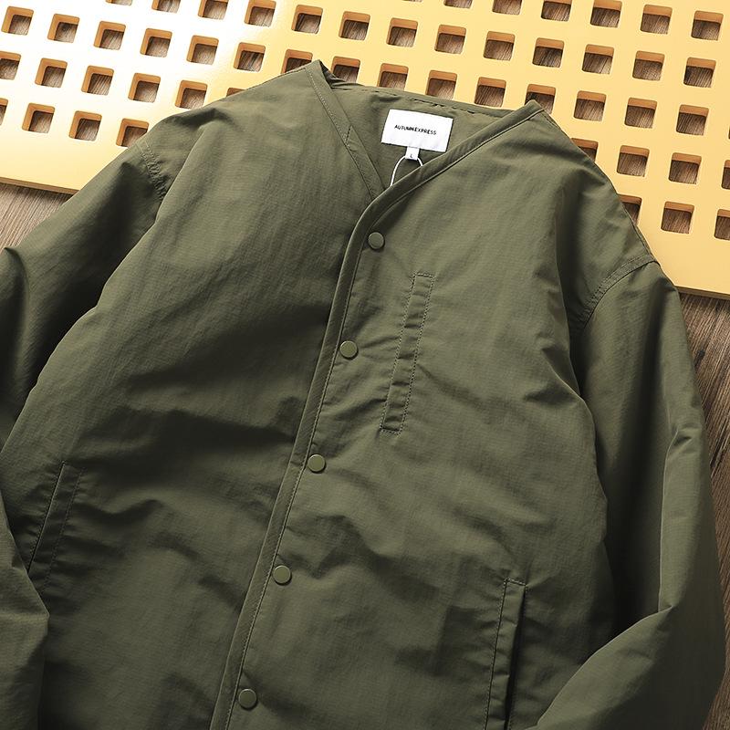 Men's Retro Winter Thickened Collarless Jacket - Casual Loose Cotton Padded Coat for Autumn/Winter Warmth