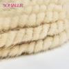 SOMALER Knit Real Mink Fur Hats for Winter Women Weave Fur Cap with Fox Fur Pompom Fox Fur Brim Luxury Female Knitted Beanies