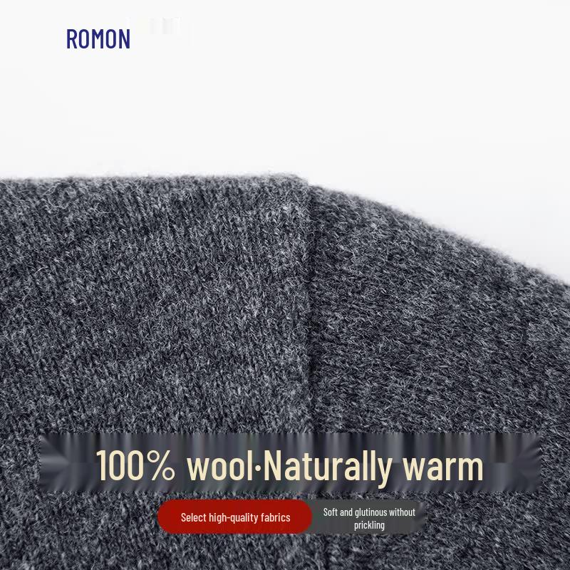 Luomeng Men's 100% Merino Wool Round Neck Pullover Sweater