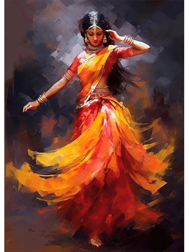 

Ретро традиционные индийские женщины народный танец красивые индийские женщины 5D Diy алмазная живопись настенная картина комната украшение дома Full Round 20x30CM