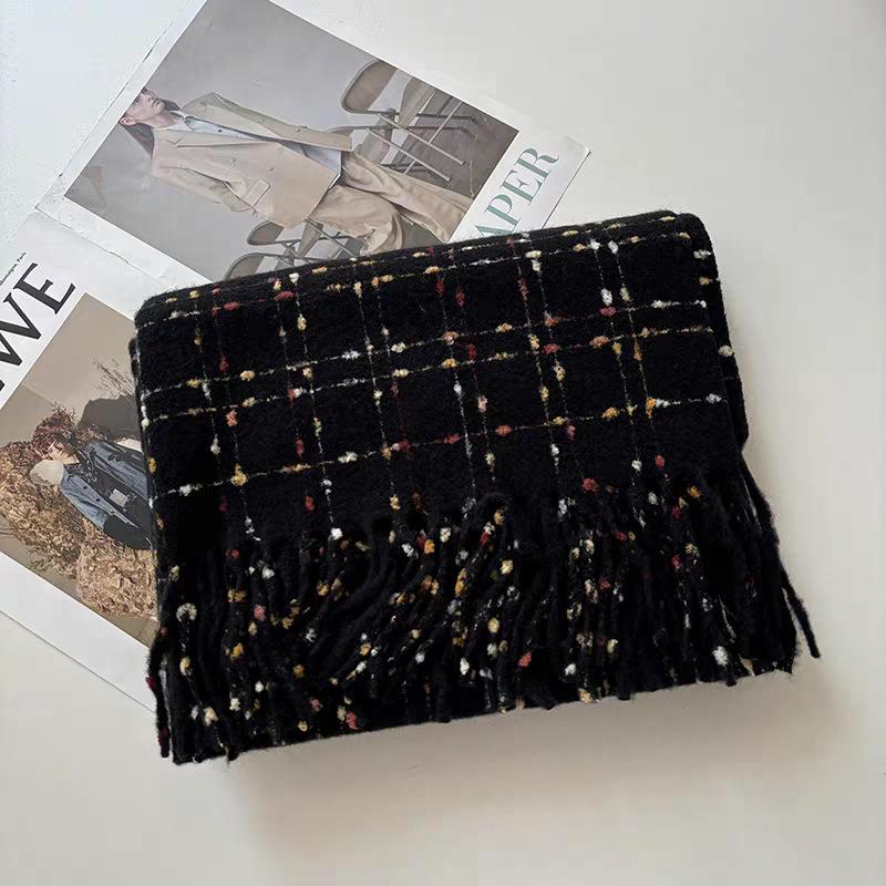 

New autumn and winter scarf imitation cashmere dot grid fringed shawl female thickened student couple warm scarf 180cm*65cm 250g