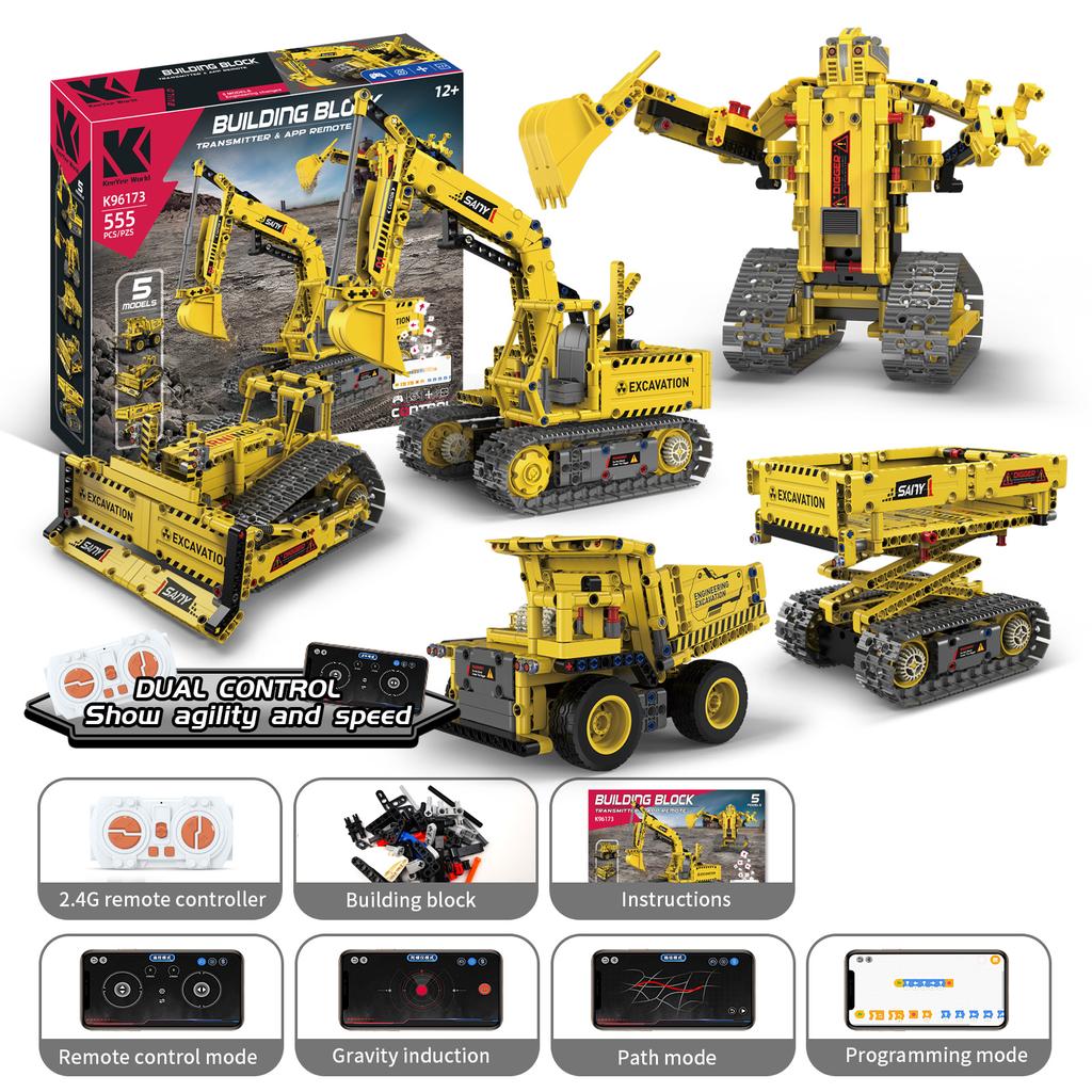 Building Block 555Pcs Construction Engineering Team Manual DIY Smart Programming Building Block Toys