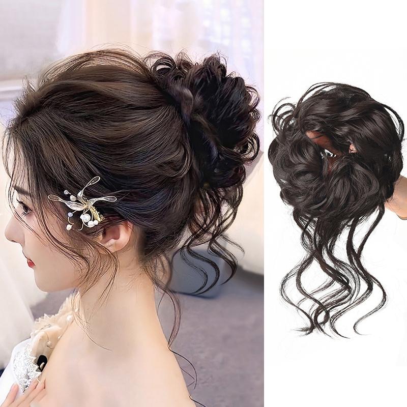 Synthetic Curly Bun Messy Claw Chignon Clip Elastic Hair Scrunchies Hairpieces Donut Updo Hair Pieces For Women