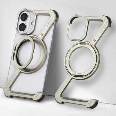 Oatsbasf Z Shape Phone Case for IPhone 16 15 14 Pro Max with Stand 360°Rotatable Magsafe Minimalist Frameless Protective Cover