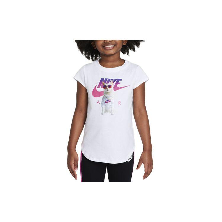 

Nike Детская спортивная футболка с круглым вырезом и коротким рукавом с принтом логотипа кошки, белая DM3725-100 L