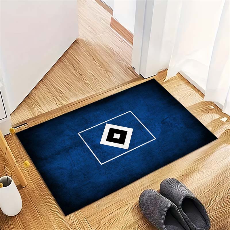 Hamburger SV Dark Blue Textured Crest Area Rug, Non Slip Floor Mat for Living Room Bedroom German Soccer Fan Home Decor