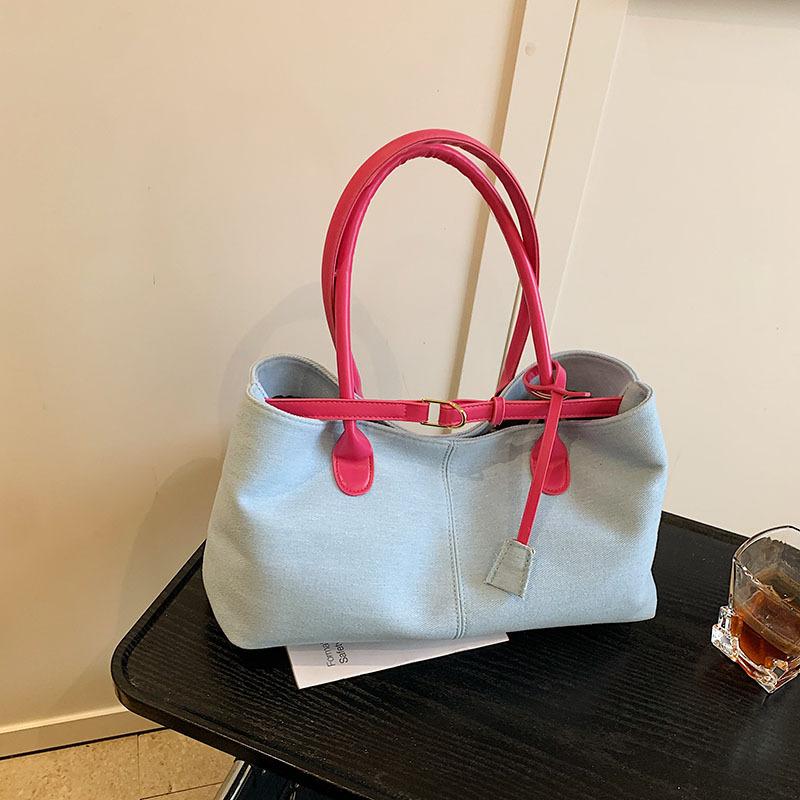 Fashionable Denim Bag Large Capacity Contrasting Color Tote Bag New Bowling Bag One-shoulder Underarm Bag