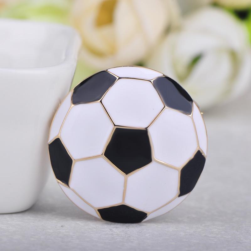 Blucome Cute Soccer Football Shape Brooch Gold Color Enamel Brooches Jewelry Pins Girl Boy Christmas Gifts Scarf Hat Accessories