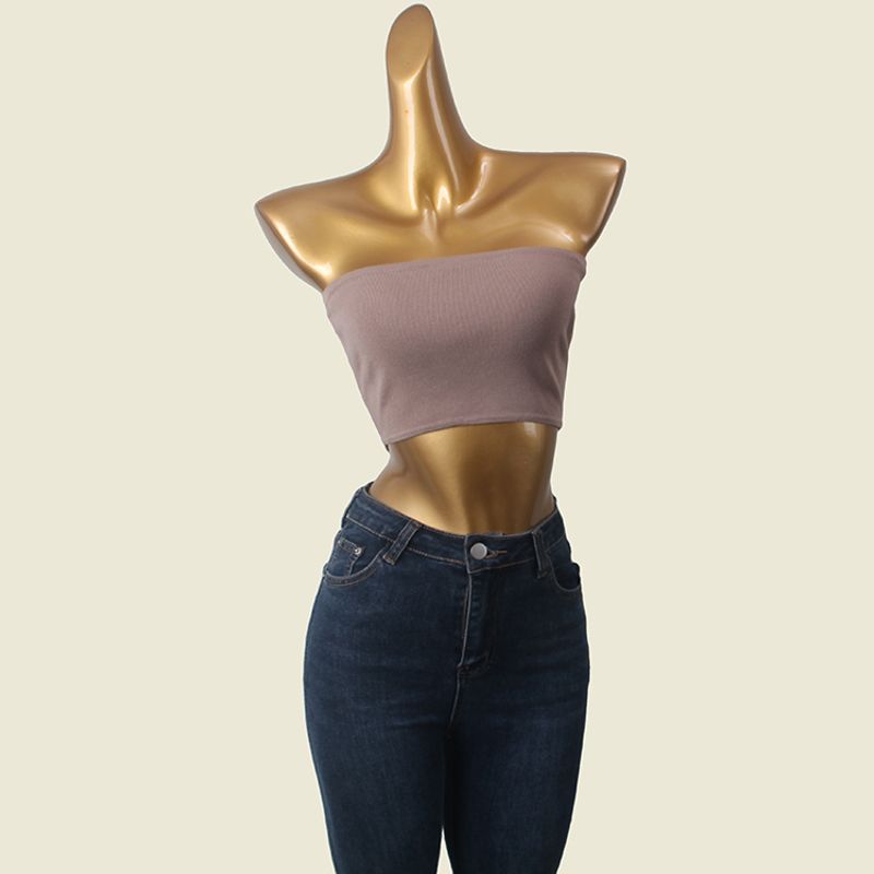 

South Korea Brand Sexy Pure Color Knitting Wrapped Chest Fashion Style Sexy Inner Wear Vest Bottoming Shirt Khaki S