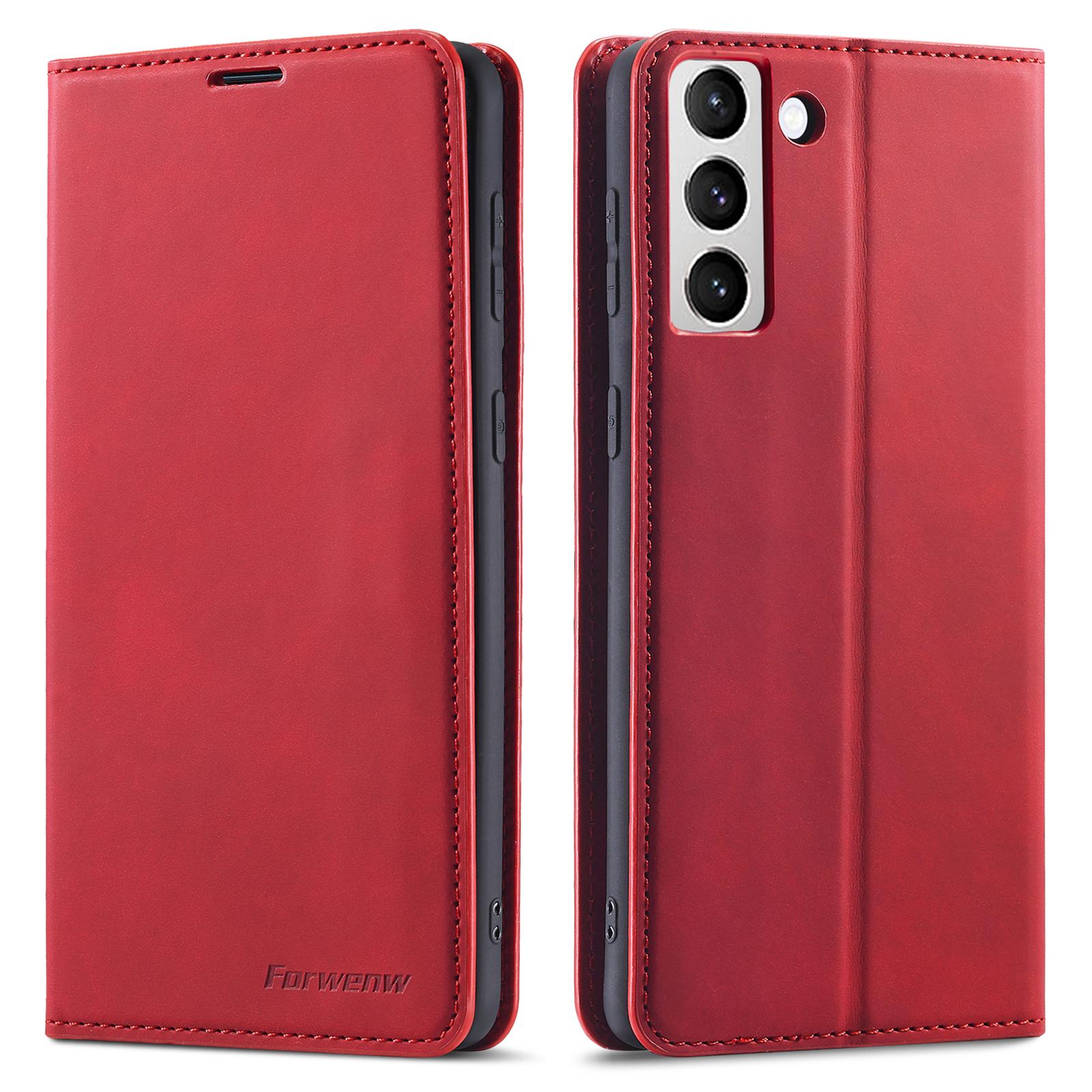 

FORWENW for Samsung Galaxy S23 Fantasy Series Shockproof Phone Cover Stand Skin-friendly Leather Phone Case Wallet Red