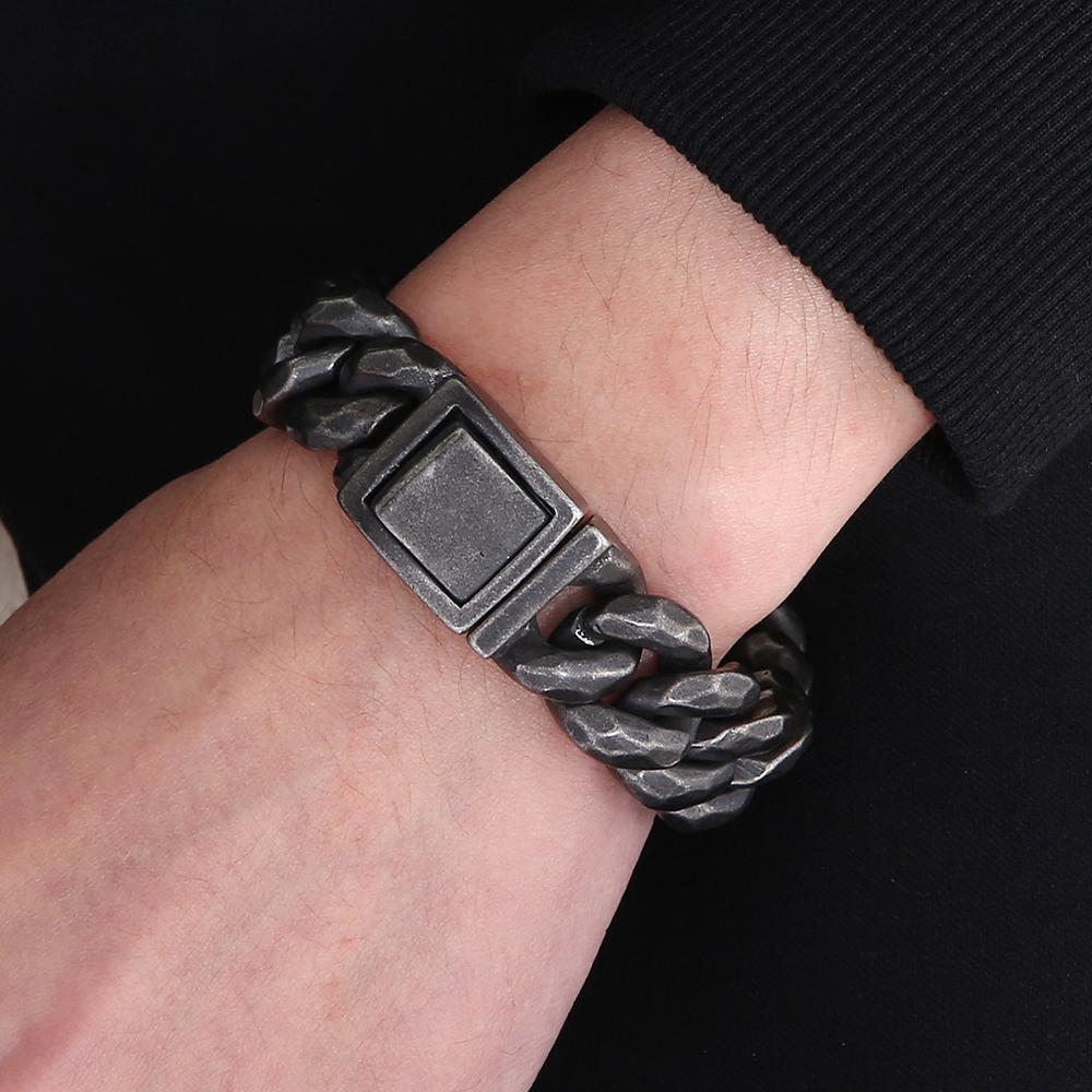 Vintage Schwarzes Cuban Link Kettenarmband für Herren 19 mm Breite Edelstahl Herrenarmband Modeschmuck-Accessoire für Männer