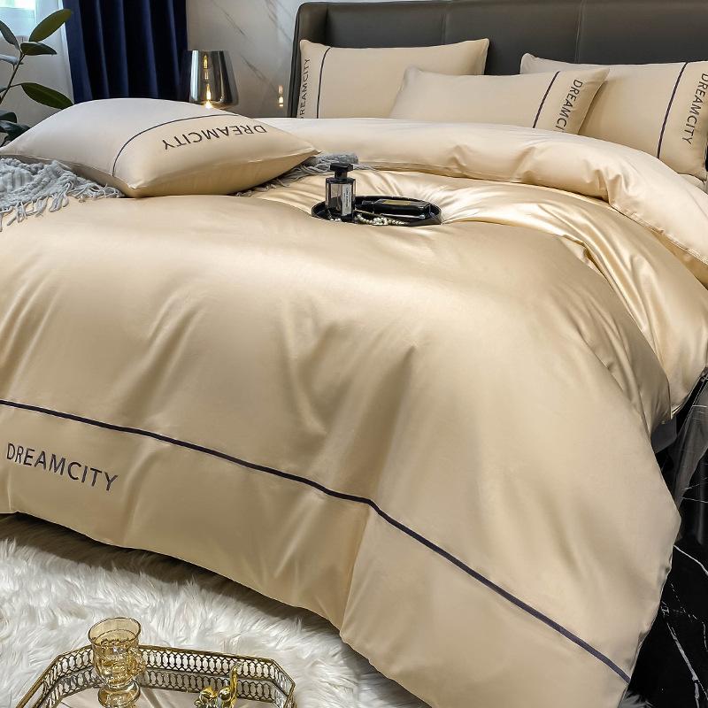 Light Luxury Class A Maternal And Infant Grade Cotton Long-Staple Cotton Four-Piece Set Pure Cotton Embroidered Bed Sheet Mattress Quilt Cover Bedding