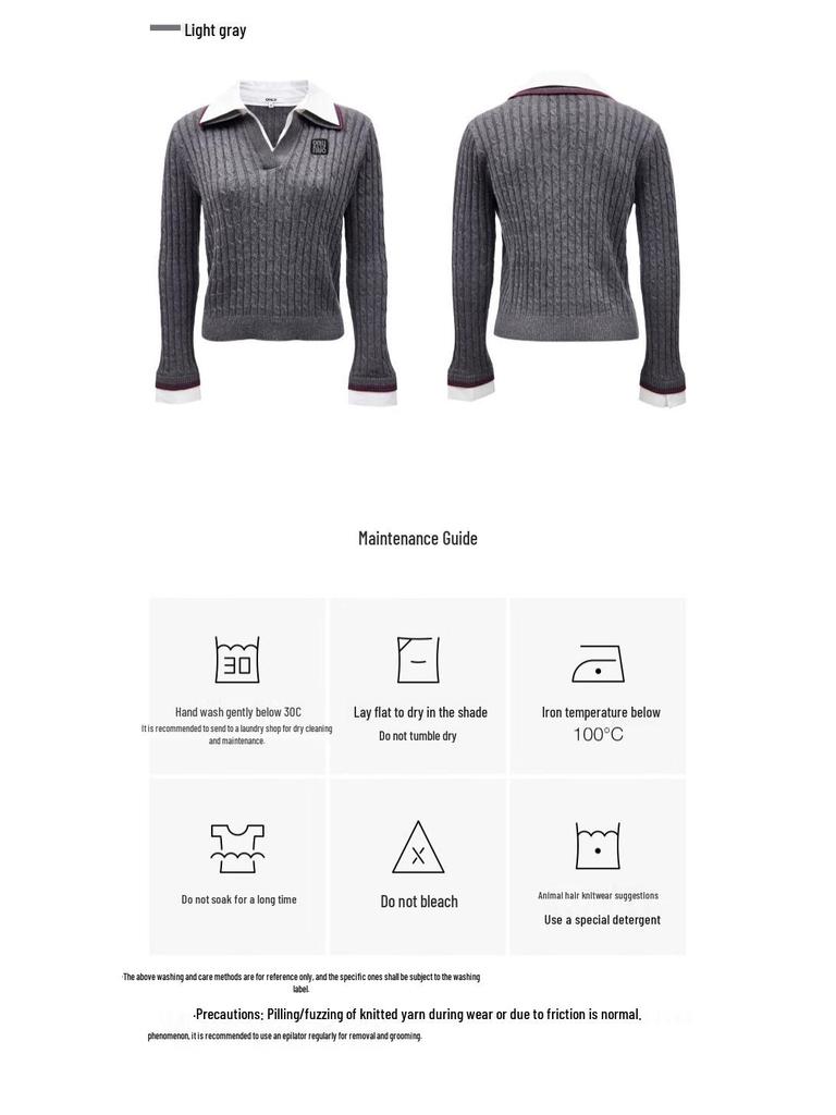 ONLY Women's Faux Two-Piece Color Block Lapel Knit Sweater