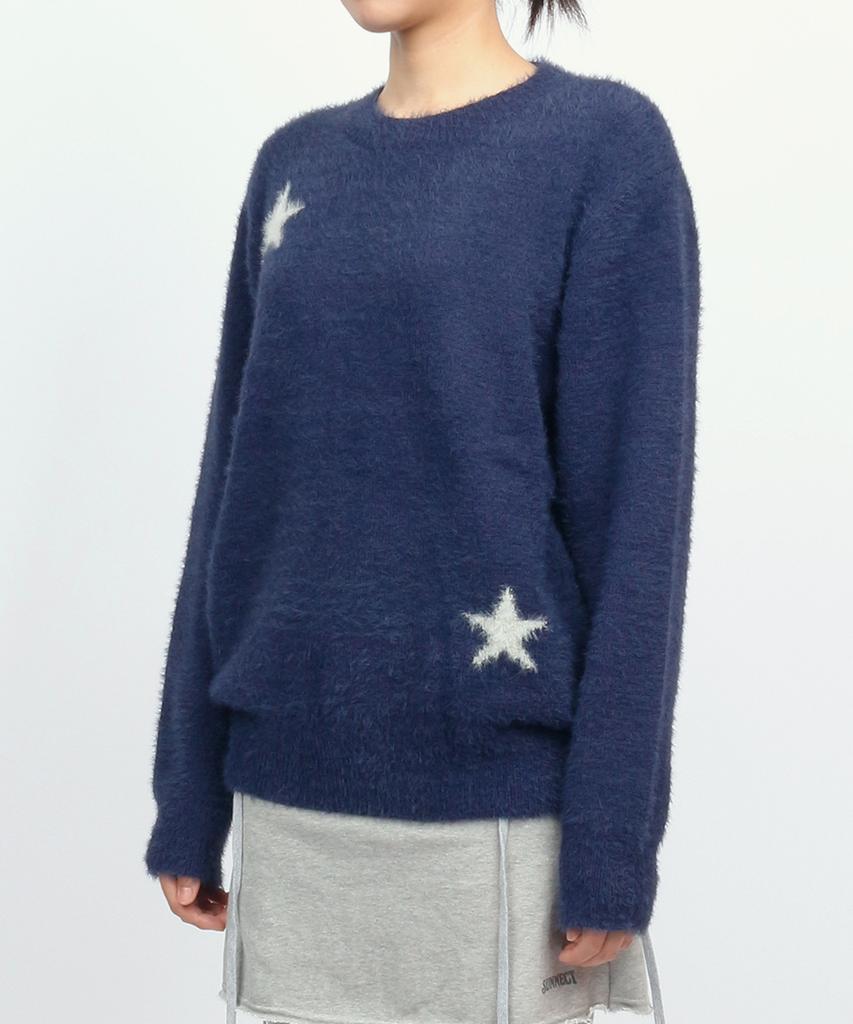 Sseonegteu Stars Shaggy Sweater - Navy