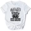Unhinged and Feral Raccoon T-Shirt, Funny Rock Hands White and Natural Tee for Wild People
