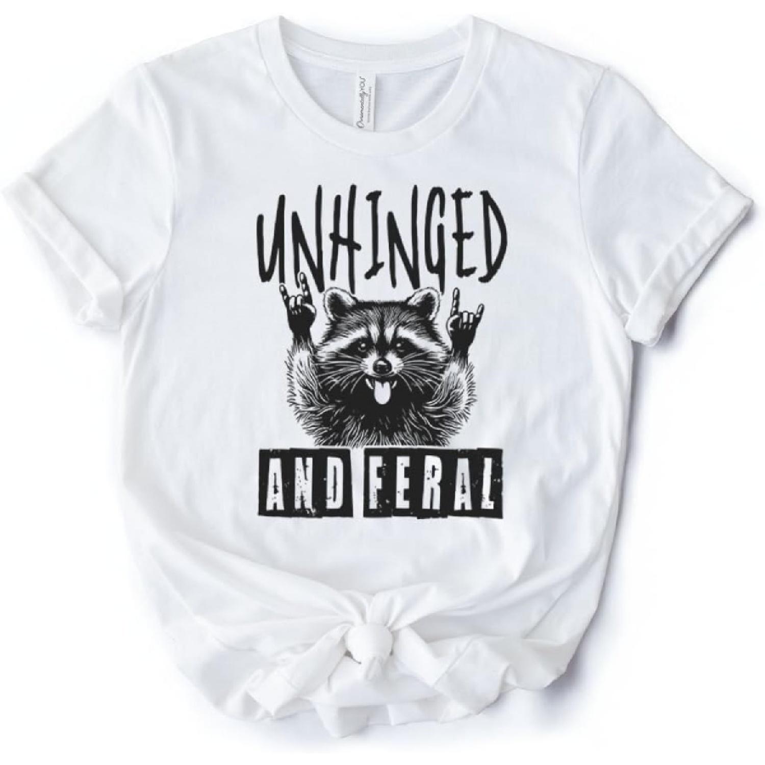 Unhinged and Feral Raccoon T-Shirt, Funny Rock Hands White and Natural Tee for Wild People XXXXXL белый