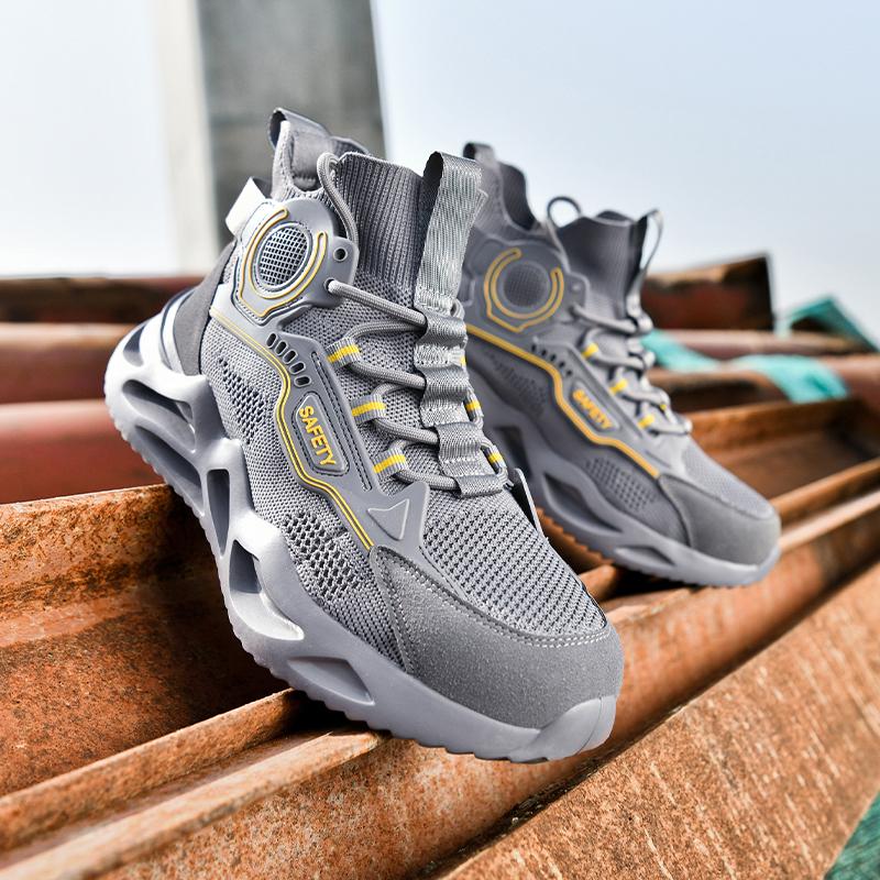 Men Women Steel Toe Safety Shoes Rotating Push Button Puncture Proof Work Sneakers Breathable Anti-smash Anti-stab Construction Security Shoes