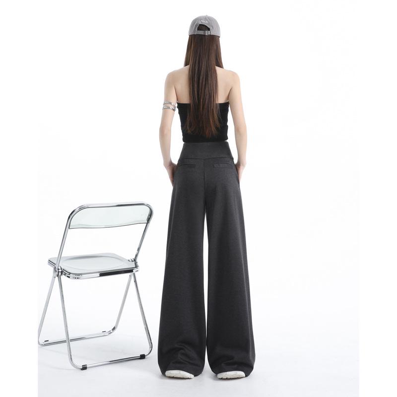 Women's Retro Grey Wide-Leg Suit Pants - Spring Casual, Versatile & Comfortable