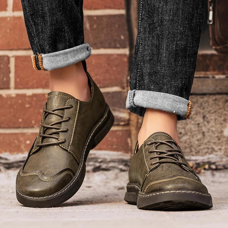 Fashion 2025 High Quality Leather Casual Shoes Luxury Brand Men's Lightweight Flat Shoes Lace-up Oxford Comfortable Outdoor Walk Shoes