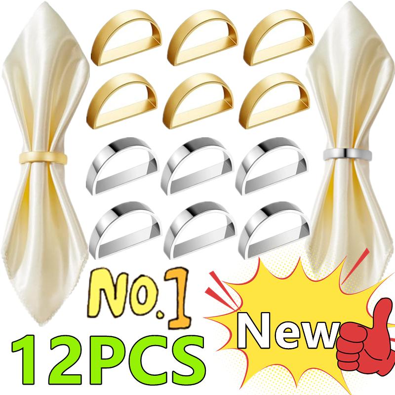 Najnowsze 12-2 szt. Metalowe Pierścienie na Serwetki w Kształcie Litery D Stojak na Serwetki Stołowe Dekoracja Stołu na Przyjęcie Urodzinowe Weselne Boże Narodzenie Kolację Pierścienie na Serwetki