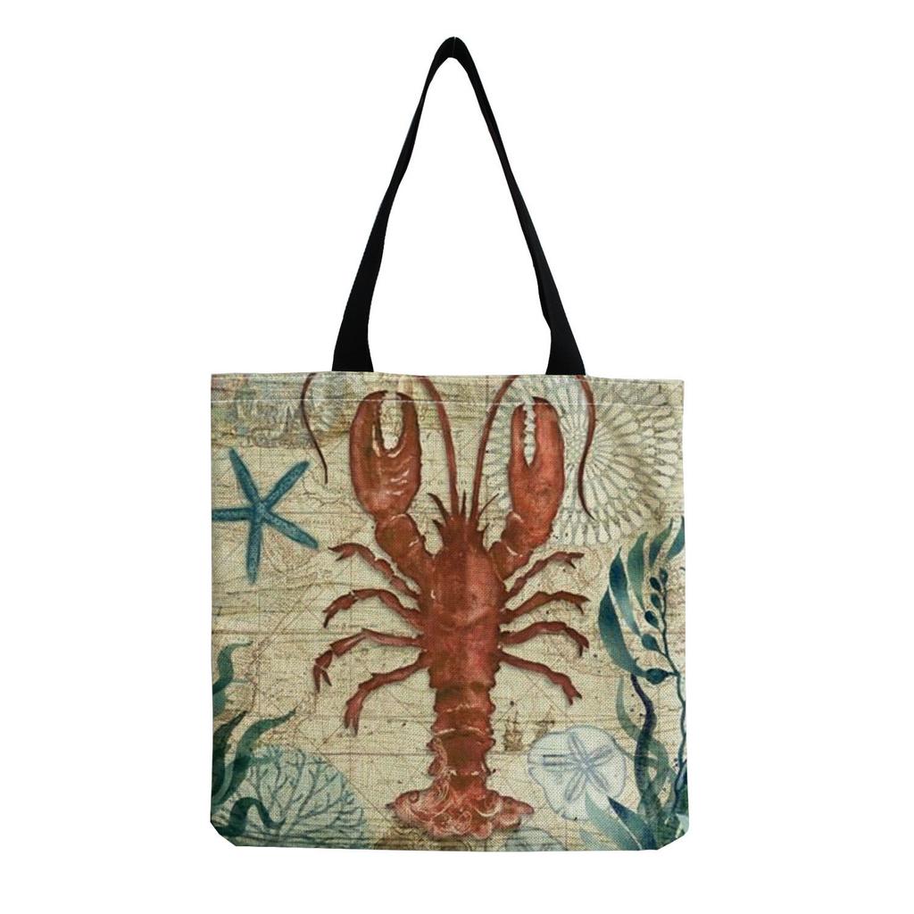 Damen Vintage Leinen-Tragetasche - Große Kapazität mit Aufdruck Schulter-Handtasche für Freizeit & Lebensmitteleinkauf KTB