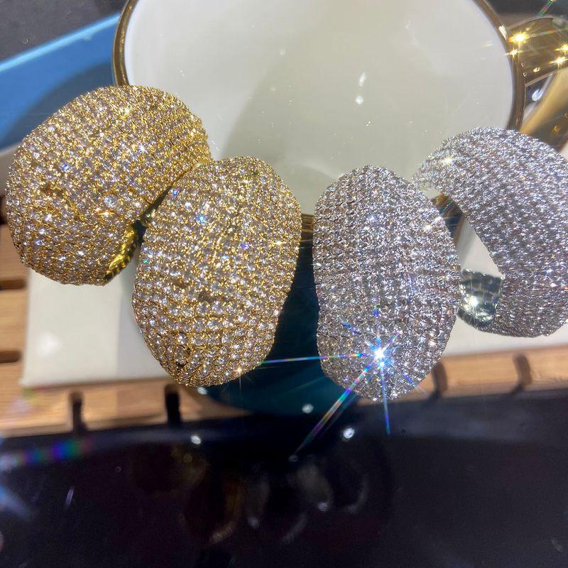 Retro Full Diamond C-Shaped Geometric Earrings, High-End Exaggerated Rhinestone Earrings, Dazzling Street Style Party Accessories Hoop Earrings
