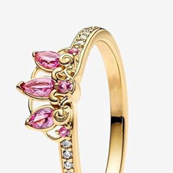 Finger Ring Shiny Rhinestones Inlaid Crown Shape Princess Ring Vintage Style Women Ring Jewelry Gift