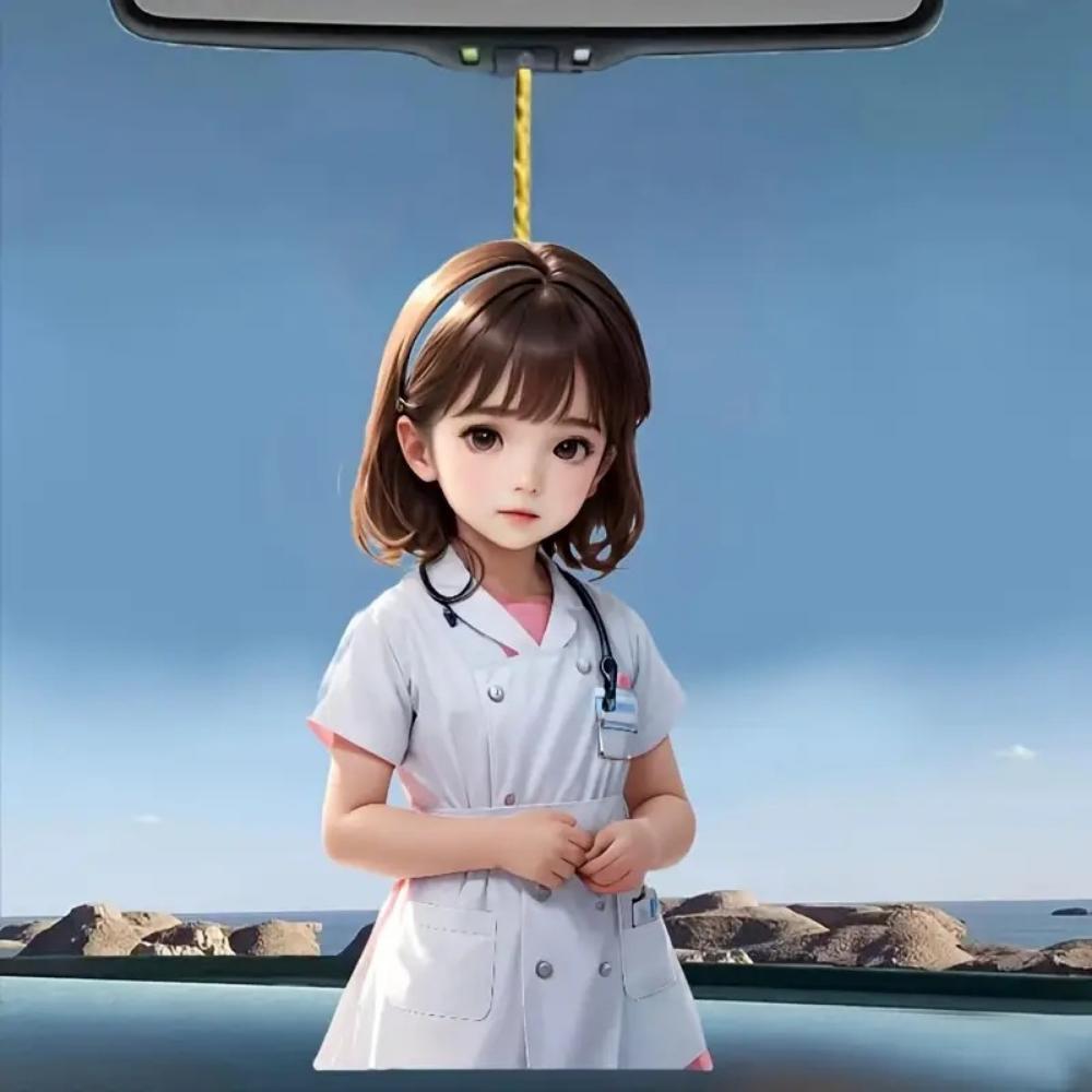 2D Flat Charming Female Doctor Car Rearview Mirror Pendant Christmas Tree Decoration Bag Pendant