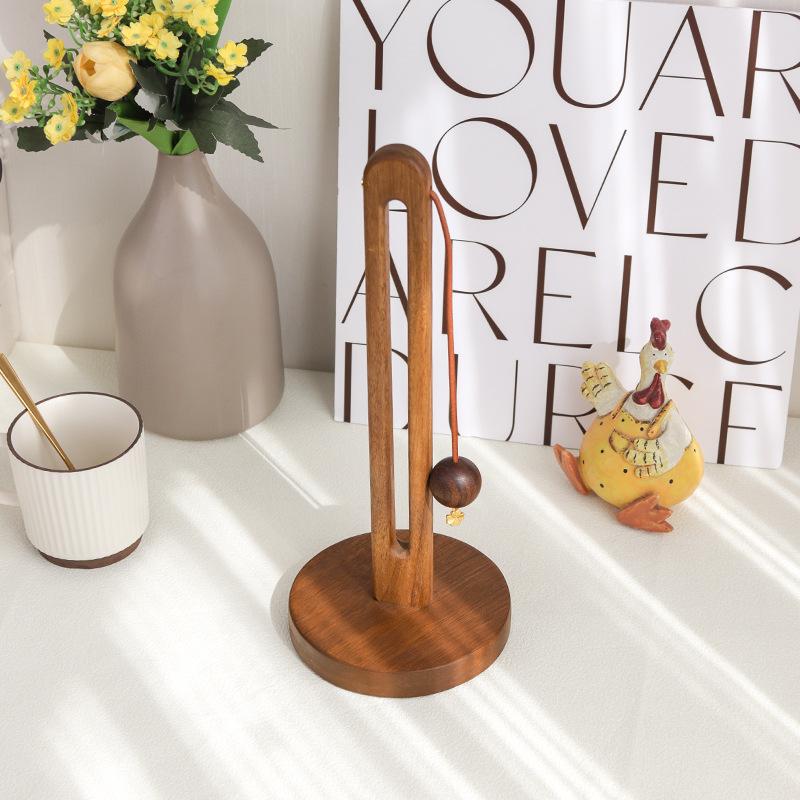 Solid Wood Paper Towel Holder Kitchen Punch-free Roll Paper Storage Rack Rag Plastic Wrap Bag Vertical Storage Rack
