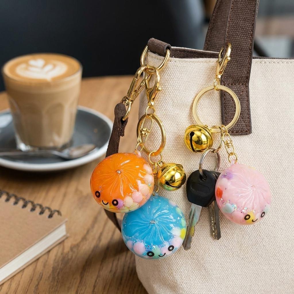 Cute Dumpling Keychains  Set 3D Bun Shaped Hard Shell Fidget Keyring With Bell Colorful Bag Charm Holiday Birthday Gift