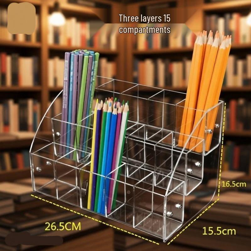 Acrylic Transparent Pen Holder Desktop Organizer and Display Rack