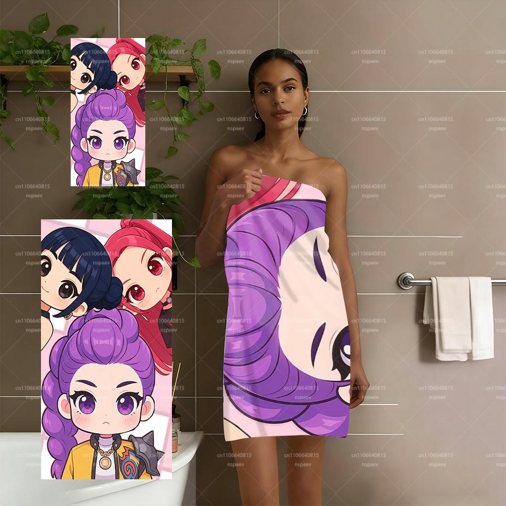 1PC K-Pop Girl Group Chibi Beach Towel, Microfiber Quick Dry Bath Towel, Anime Cartoon Print for Pool Beach Travel, Soft Washabl