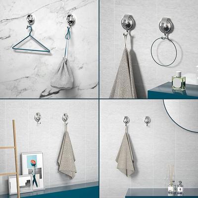 Silver Wall Mount Suction Cup Hooks Without Punching Reusable Removable Organization Bathroom Shower Heavy-Duty Easy To Install
