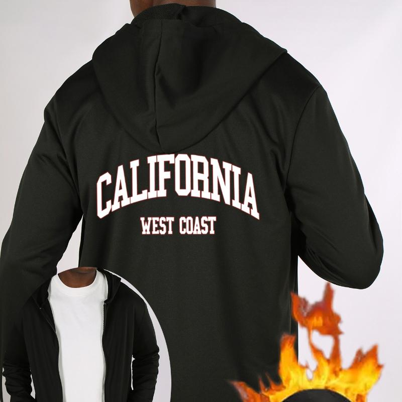 

Графическая толстовка с капюшоном на молнии West Coast Graphic, Ветрозащитная Прочная Теплая, Повседневное Универсальное Пальто XXL чёрный