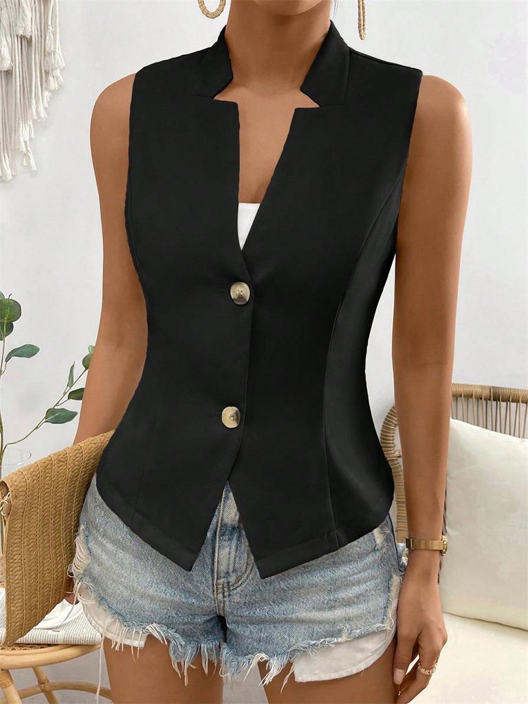 V-neck Button Sleeveless Cardigan Vest, Small Suit Vest, Vest Top