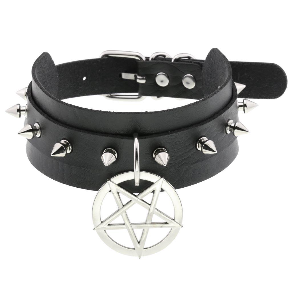 

Personalized PU Leather Spiked Rivet Double-Layer Pentagram Necklace Choker - Street Style Nightclub Accessory чорний