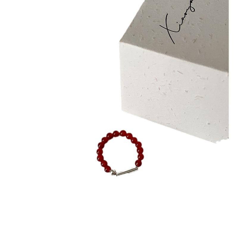 Light Luxury High-End Agate Beaded Elastic Ring For Women'S Personality Elegant, Exquisite And Fashionable Versatile Ring Ring