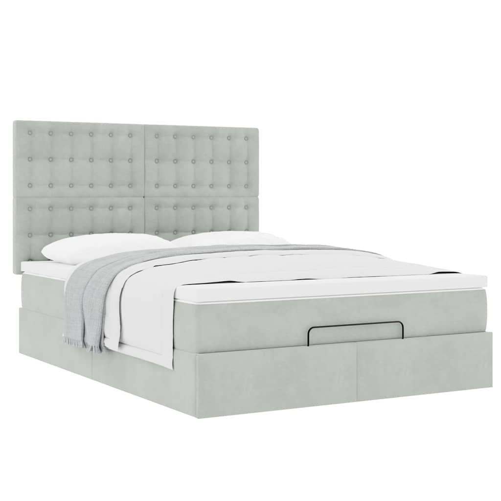 Ottoman Bed with Mattress Light Grey 140x190 cm Velvet