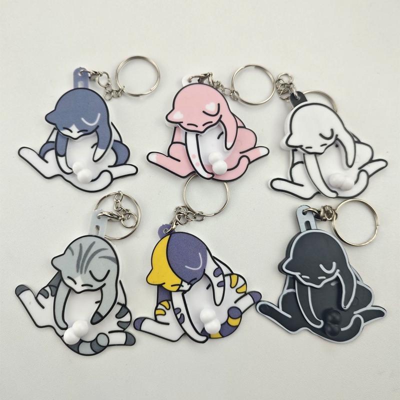 Acrylic Kawaii Cartoon Cat Keychain Pendant Funny Rotatable Pull Play Egg Cat Keyring Accessories for Backpack Decor Gift