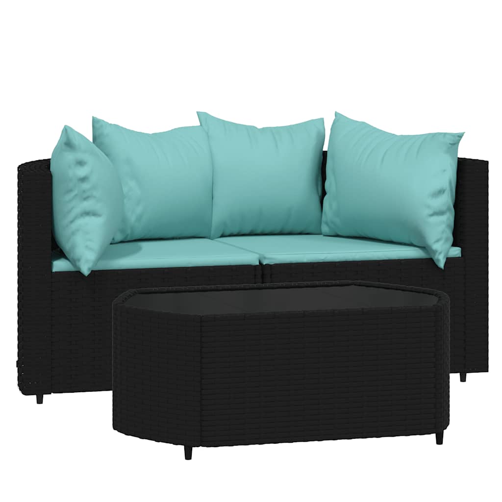 Vidaxl 3-Cz. Garden Lounge Set, Cushions, Black PE Rattan