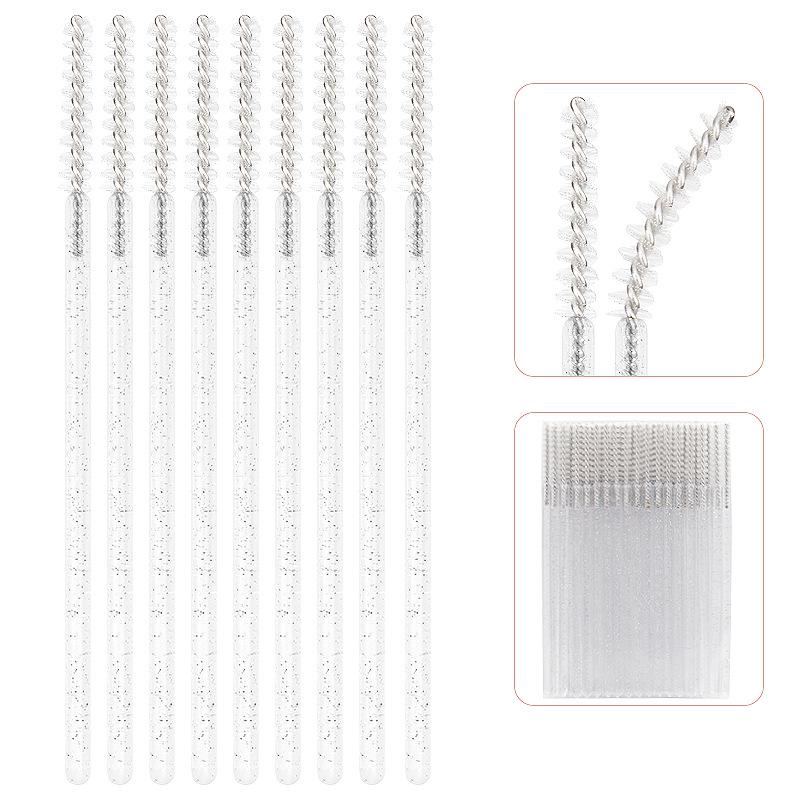 Straight Head Mascara Brush & Eyelash Curler Set - Disposable Spiral Rod with Crystal Eyebrow Comb