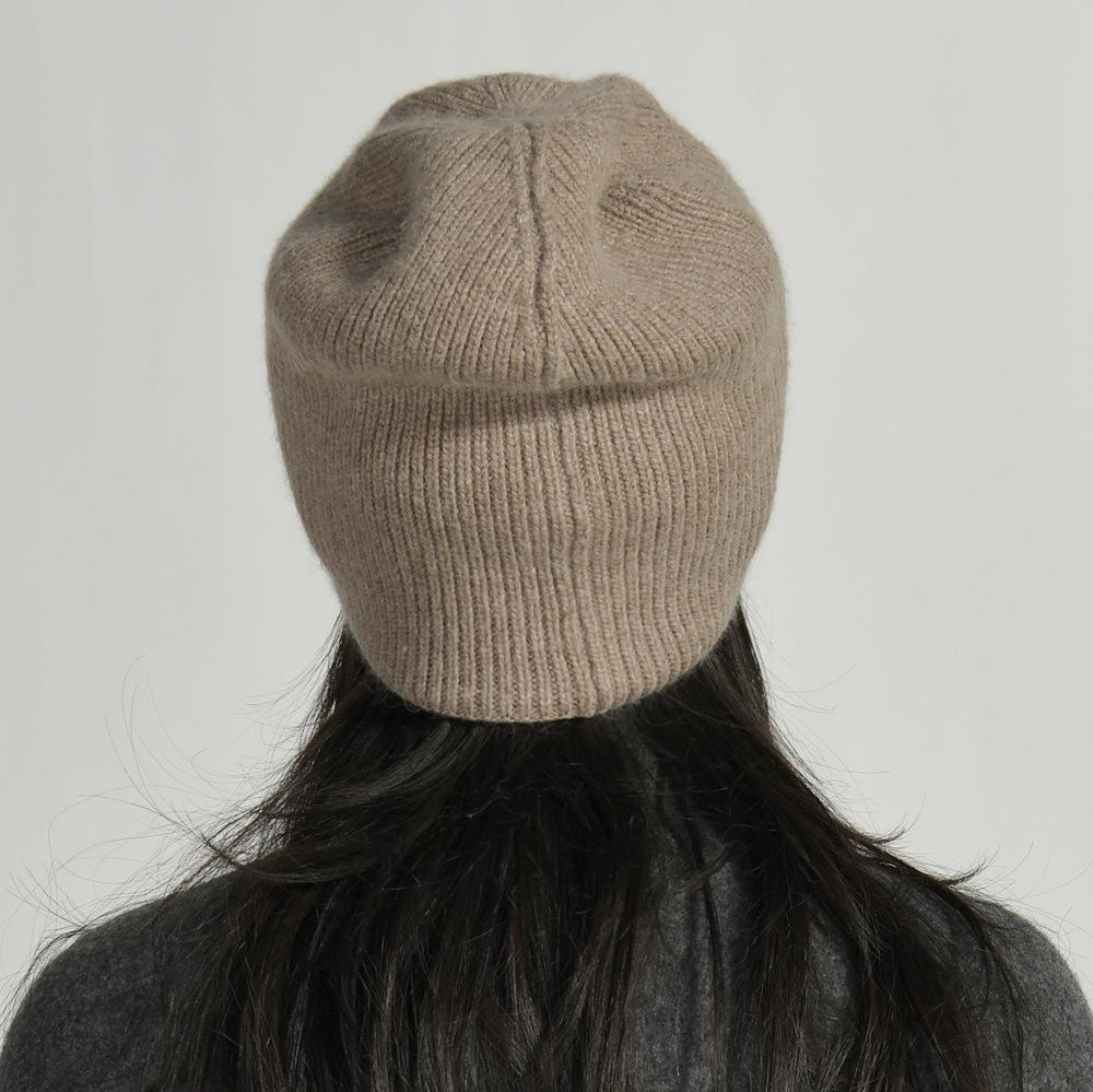 Solid Color Striped Cold Hat Knitted Hat European and American Fashion Rabbit Velvet Men and Women Simple and Versatile Soft Waxy Warm Wool Hat