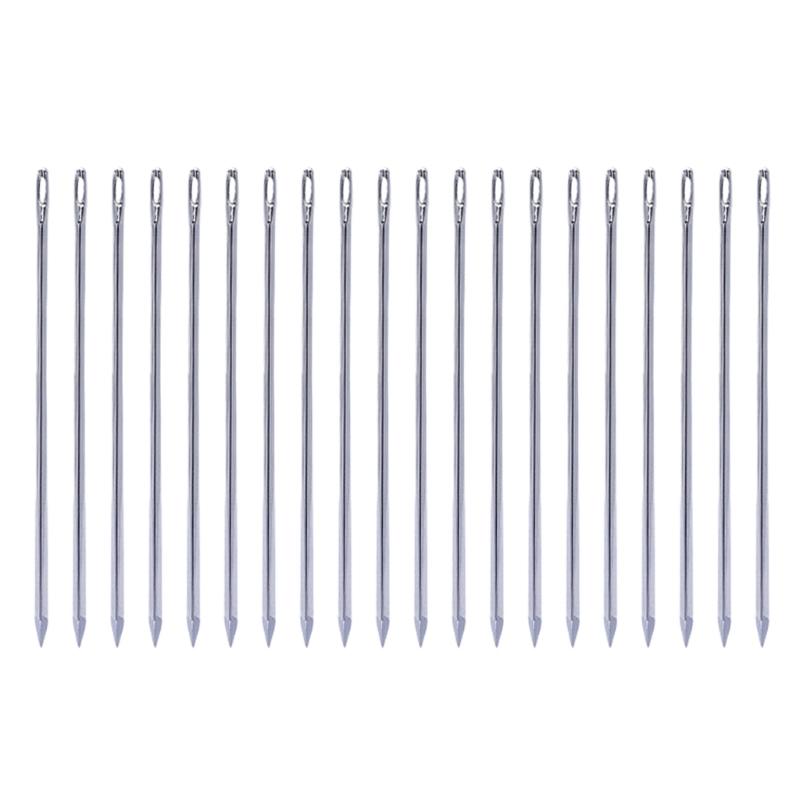 

20 шт. швейные иглы с большим ушком, иглы для кожи, нитки для вышивания, металлическая пряжа серебристого цвета, спицы для вязания кожи